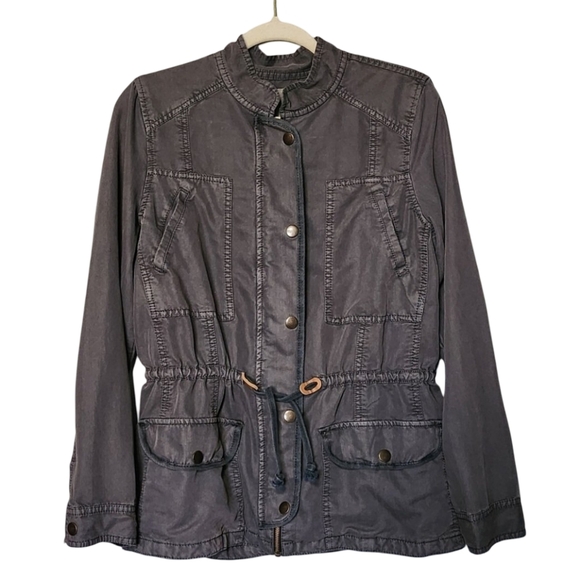 Hinge Jackets & Blazers - HINGE Utility Jacket Womens Medium Gray Button Front Drawstring Pockets Casual